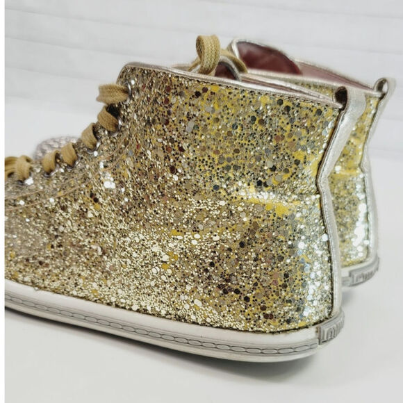 MIU MIU Gold Glitter High Tops w Silver Studded Cap Toe Sneakers, sz 38 EU/ 8 US - Picture 8 of 16